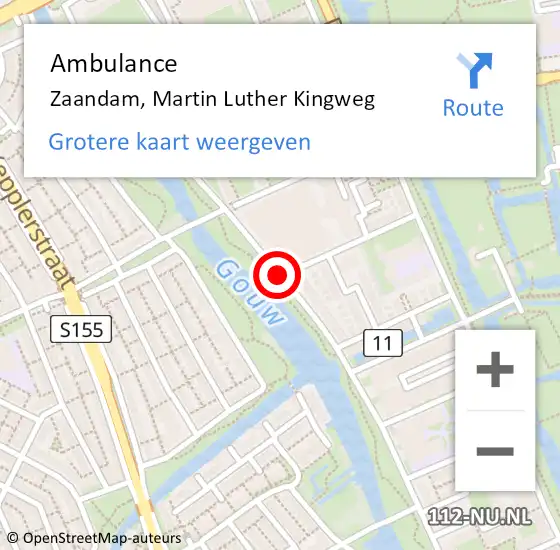 Locatie op kaart van de 112 melding: Ambulance Zaandam, Martin Luther Kingweg op 8 februari 2021 08:37