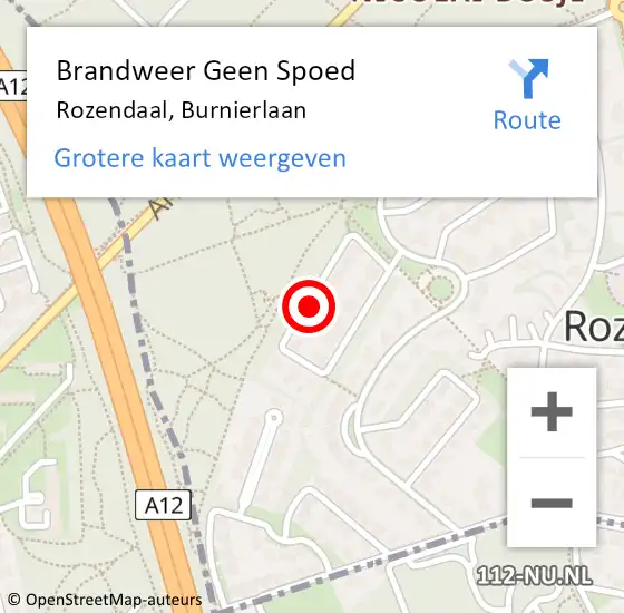 Locatie op kaart van de 112 melding: Brandweer Geen Spoed Naar Rozendaal, Burnierlaan op 8 februari 2021 09:21