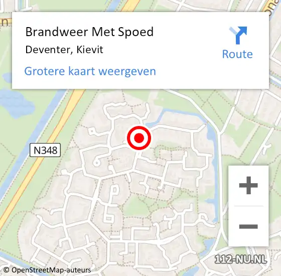 Locatie op kaart van de 112 melding: Brandweer Met Spoed Naar Deventer, Kievit op 8 februari 2021 11:04