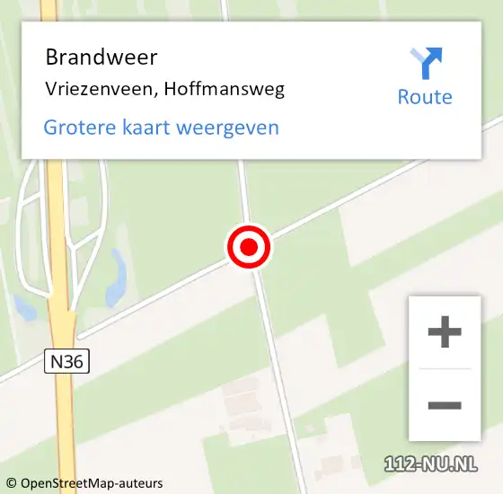 Locatie op kaart van de 112 melding: Brandweer Vriezenveen, Hoffmansweg op 8 februari 2021 11:51