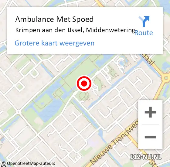 Locatie op kaart van de 112 melding: Ambulance Met Spoed Naar Krimpen aan den IJssel, Middenwetering op 8 februari 2021 12:17