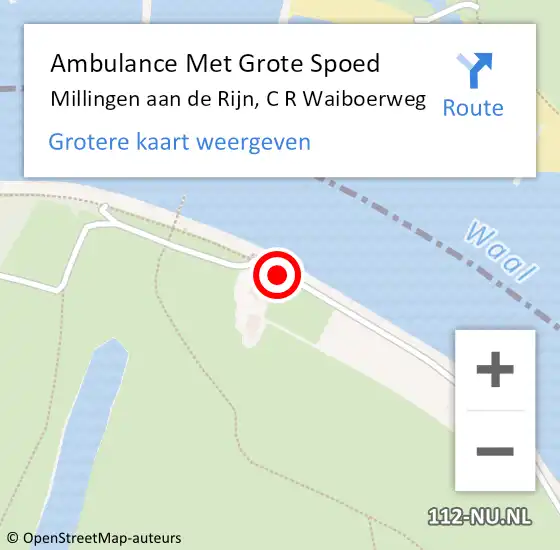 Locatie op kaart van de 112 melding: Ambulance Met Grote Spoed Naar Millingen aan de Rijn, C R Waiboerweg op 1 juni 2014 15:52