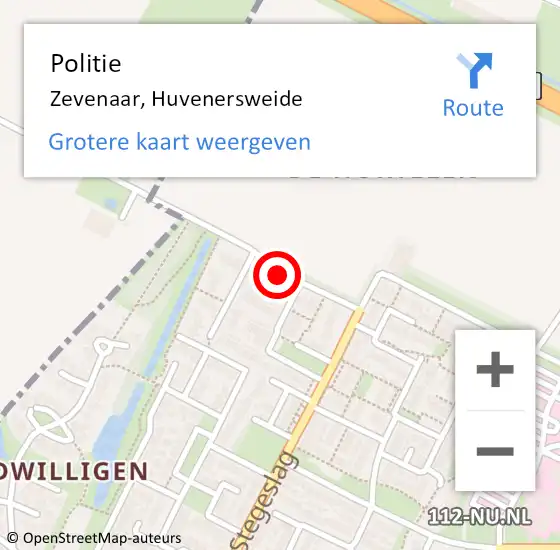 Locatie op kaart van de 112 melding: Politie Zevenaar, Huvenersweide op 8 februari 2021 15:16