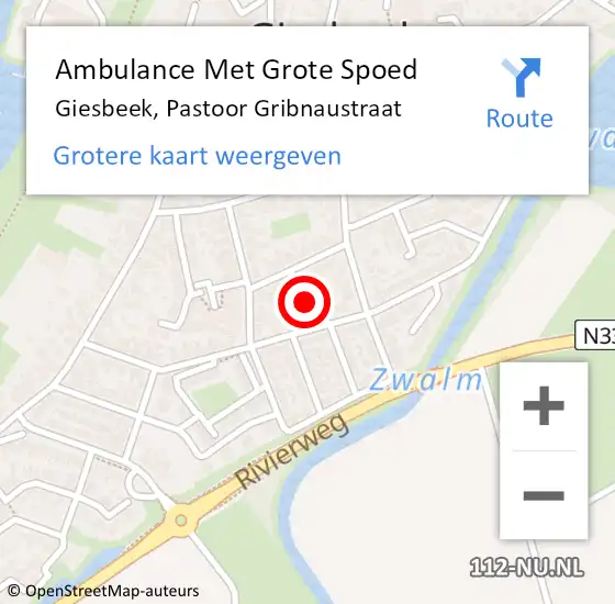 Locatie op kaart van de 112 melding: Ambulance Met Grote Spoed Naar Giesbeek, Pastoor Gribnaustraat op 1 juni 2014 16:10