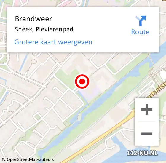 Locatie op kaart van de 112 melding: Brandweer Sneek, Plevierenpad op 8 februari 2021 17:53