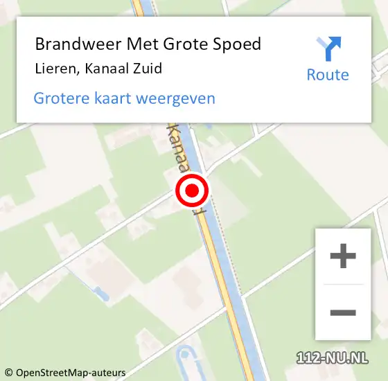 Locatie op kaart van de 112 melding: Brandweer Met Grote Spoed Naar Lieren, Kanaal Zuid op 1 juni 2014 17:12