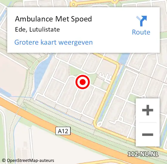 Locatie op kaart van de 112 melding: Ambulance Met Spoed Naar Ede, Lutulistate op 9 februari 2021 10:20