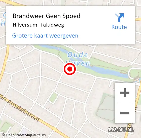 Locatie op kaart van de 112 melding: Brandweer Geen Spoed Naar Hilversum, Taludweg op 9 februari 2021 13:27