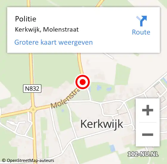 Locatie op kaart van de 112 melding: Politie Kerkwijk, Molenstraat op 9 februari 2021 13:32