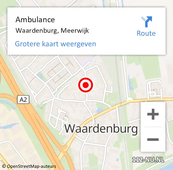 Locatie op kaart van de 112 melding: Ambulance Waardenburg, Meerwijk op 9 februari 2021 13:56