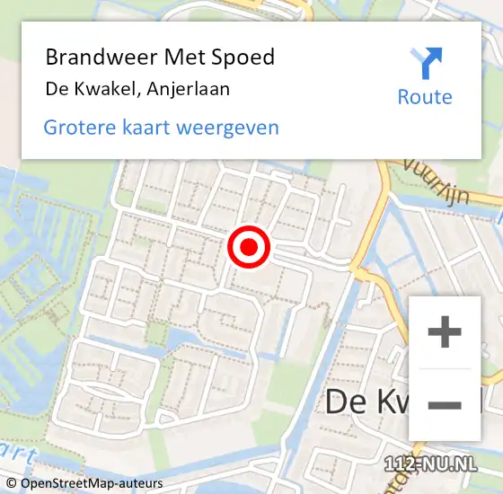 Locatie op kaart van de 112 melding: Brandweer Met Spoed Naar De Kwakel, Anjerlaan op 9 februari 2021 14:34