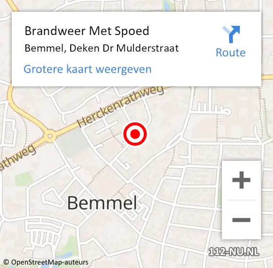 Locatie op kaart van de 112 melding: Brandweer Met Spoed Naar Bemmel, Deken Dr Mulderstraat op 9 februari 2021 14:52