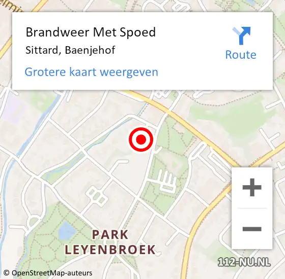 Locatie op kaart van de 112 melding: Brandweer Met Spoed Naar Sittard, Baenjehof op 9 februari 2021 15:21