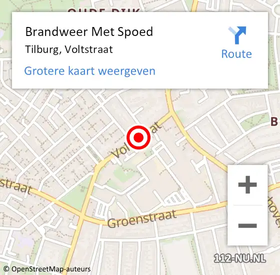 Locatie op kaart van de 112 melding: Brandweer Met Spoed Naar Tilburg, Voltstraat op 9 februari 2021 15:54