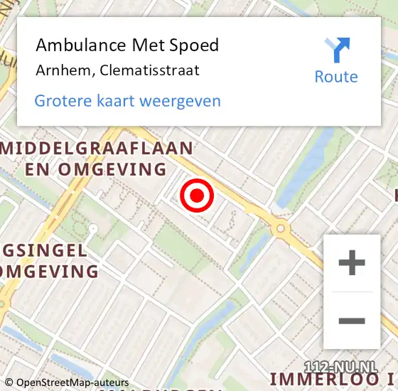 Locatie op kaart van de 112 melding: Ambulance Met Spoed Naar Arnhem, Clematisstraat op 9 februari 2021 16:31