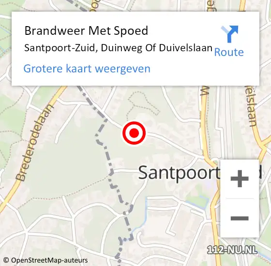 Locatie op kaart van de 112 melding: Brandweer Met Spoed Naar Santpoort-Zuid, Duinweg Of Duivelslaan op 9 februari 2021 16:58