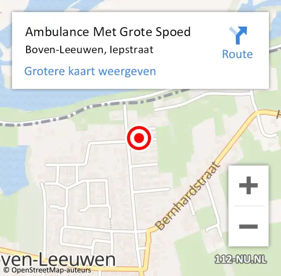 Locatie op kaart van de 112 melding: Ambulance Met Grote Spoed Naar Boven-Leeuwen, Iepstraat op 9 februari 2021 17:45