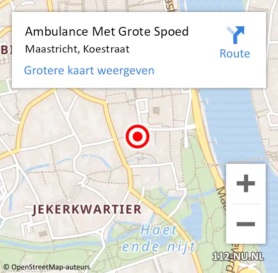 Locatie op kaart van de 112 melding: Ambulance Met Grote Spoed Naar Maastricht, Koestraat op 1 juni 2014 18:54