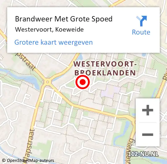 Locatie op kaart van de 112 melding: Brandweer Met Grote Spoed Naar Westervoort, Koeweide op 9 februari 2021 19:48