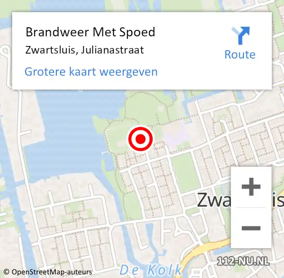 Locatie op kaart van de 112 melding: Brandweer Met Spoed Naar Zwartsluis, Julianastraat op 9 februari 2021 20:41