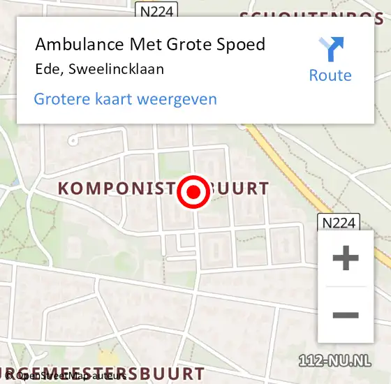 Locatie op kaart van de 112 melding: Ambulance Met Grote Spoed Naar Ede, Sweelincklaan op 10 februari 2021 03:19