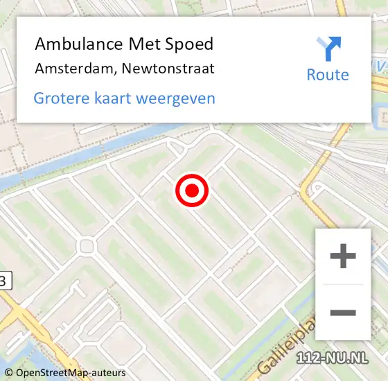 Locatie op kaart van de 112 melding: Ambulance Met Spoed Naar Amsterdam, Newtonstraat op 10 februari 2021 10:02