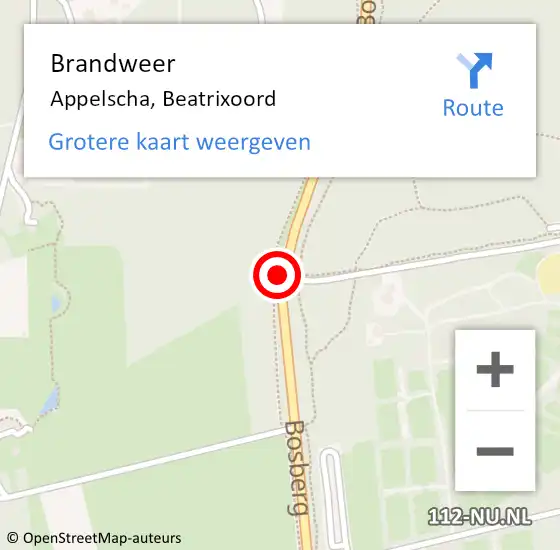 Locatie op kaart van de 112 melding: Brandweer Appelscha, Beatrixoord op 10 februari 2021 11:01