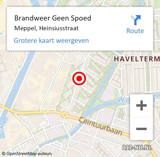 Locatie op kaart van de 112 melding: Brandweer Geen Spoed Naar Meppel, Heinsiusstraat op 10 februari 2021 11:33