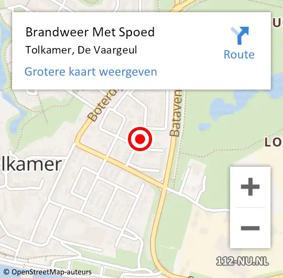 Locatie op kaart van de 112 melding: Brandweer Met Spoed Naar Tolkamer, De Vaargeul op 10 februari 2021 12:10