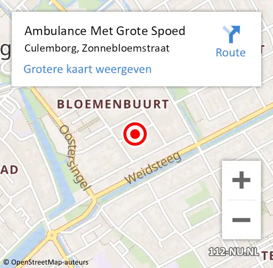 Locatie op kaart van de 112 melding: Ambulance Met Grote Spoed Naar Culemborg, Zonnebloemstraat op 10 februari 2021 12:15