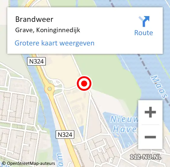 Locatie op kaart van de 112 melding: Brandweer Grave, Koninginnedijk op 10 februari 2021 14:08