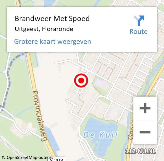 Locatie op kaart van de 112 melding: Brandweer Met Spoed Naar Uitgeest, Floraronde op 10 februari 2021 14:45