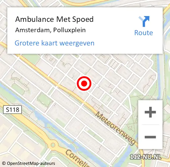 Locatie op kaart van de 112 melding: Ambulance Met Spoed Naar Amsterdam, Polluxplein op 10 februari 2021 15:45
