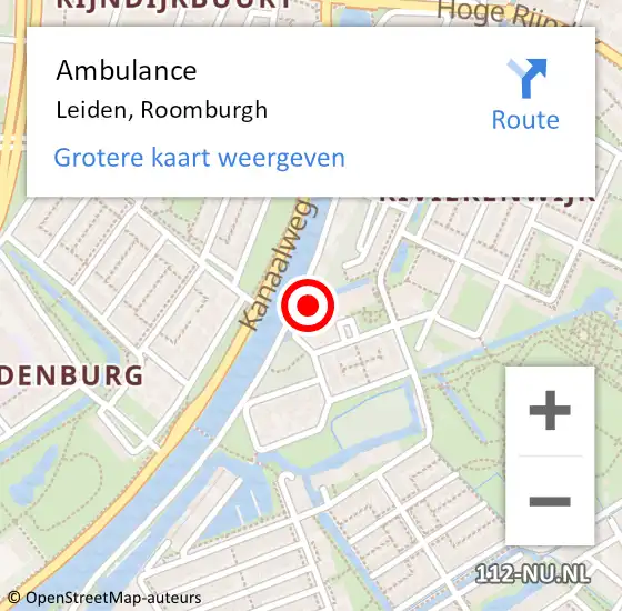 Locatie op kaart van de 112 melding: Ambulance Leiden, Roomburgh op 10 februari 2021 17:38