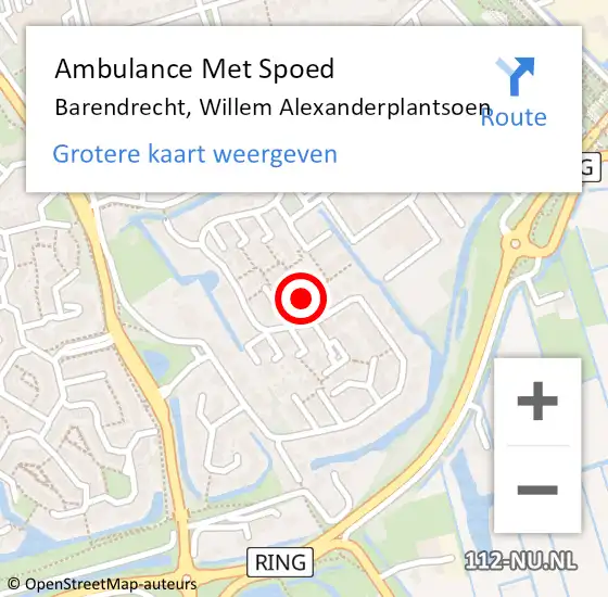 Locatie op kaart van de 112 melding: Ambulance Met Spoed Naar Barendrecht, Willem Alexanderplantsoen op 10 februari 2021 22:05