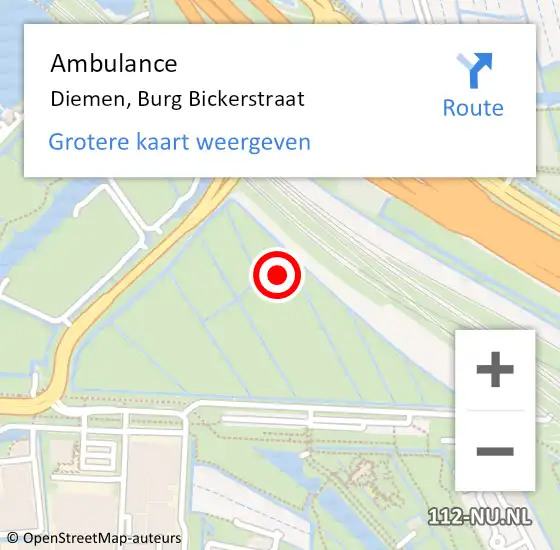 Locatie op kaart van de 112 melding: Ambulance Diemen, Burg Bickerstraat op 10 februari 2021 22:58