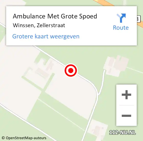 Locatie op kaart van de 112 melding: Ambulance Met Grote Spoed Naar Winssen, Zellerstraat op 10 februari 2021 23:02