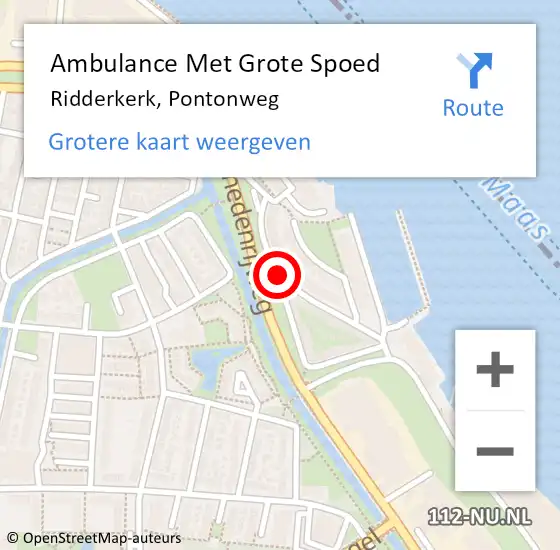 Locatie op kaart van de 112 melding: Ambulance Met Grote Spoed Naar Ridderkerk, Pontonweg op 10 februari 2021 23:02