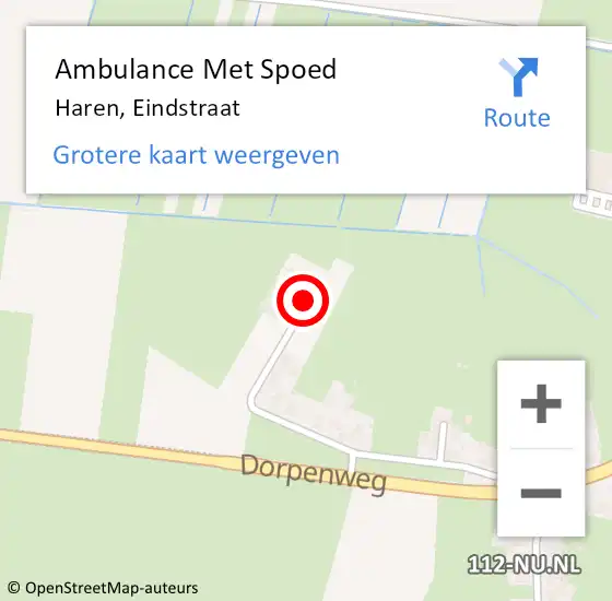 Locatie op kaart van de 112 melding: Ambulance Met Spoed Naar Haren, Eindstraat op 1 juni 2014 21:50