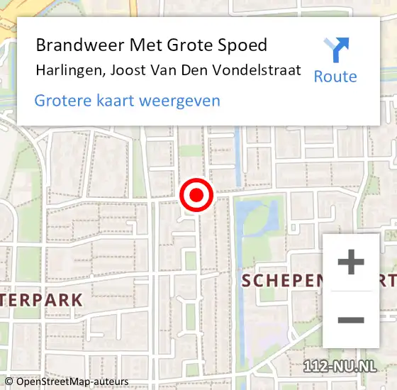 Locatie op kaart van de 112 melding: Brandweer Met Grote Spoed Naar Harlingen, Joost Van Den Vondelstraat op 11 februari 2021 08:57