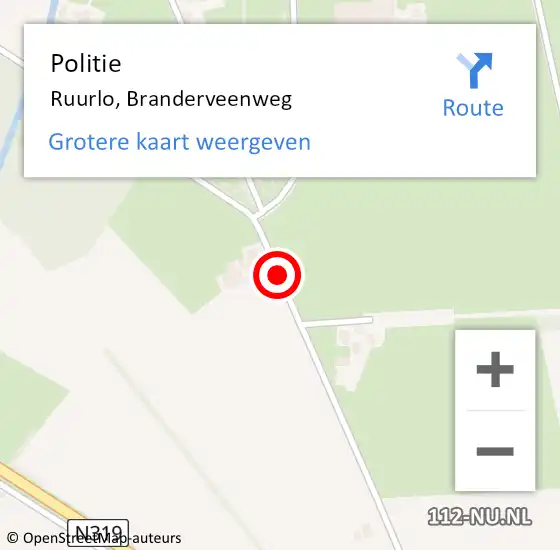 Locatie op kaart van de 112 melding: Politie Ruurlo, Branderveenweg op 11 februari 2021 11:26