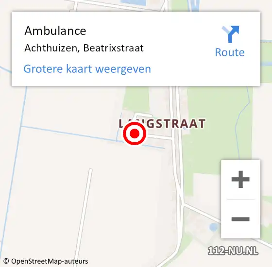 Locatie op kaart van de 112 melding: Ambulance Achthuizen, Beatrixstraat op 11 februari 2021 11:55