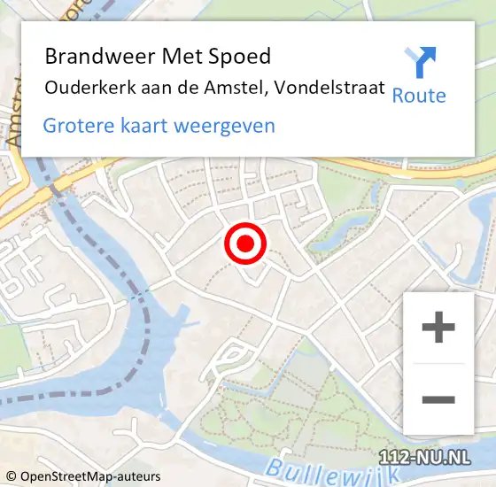 Locatie op kaart van de 112 melding: Brandweer Met Spoed Naar Ouderkerk aan de Amstel, Vondelstraat op 11 februari 2021 11:59