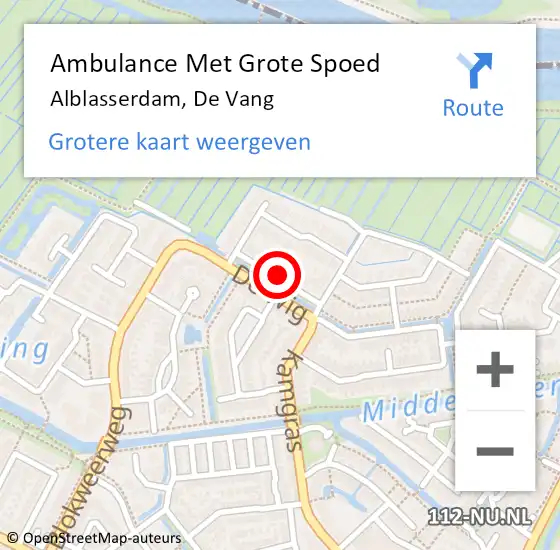 Locatie op kaart van de 112 melding: Ambulance Met Grote Spoed Naar Alblasserdam, De Vang op 11 februari 2021 12:41