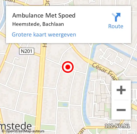 Locatie op kaart van de 112 melding: Ambulance Met Spoed Naar Heemstede, Bachlaan op 11 februari 2021 13:19