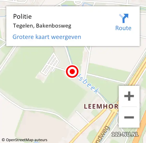 Locatie op kaart van de 112 melding: Politie Tegelen, Bakenbosweg op 11 februari 2021 14:13