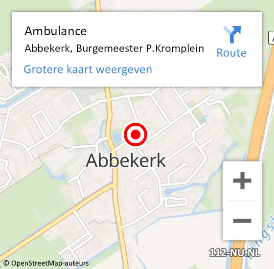 Locatie op kaart van de 112 melding: Ambulance Abbekerk, Burgemeester P.Kromplein op 11 februari 2021 14:41