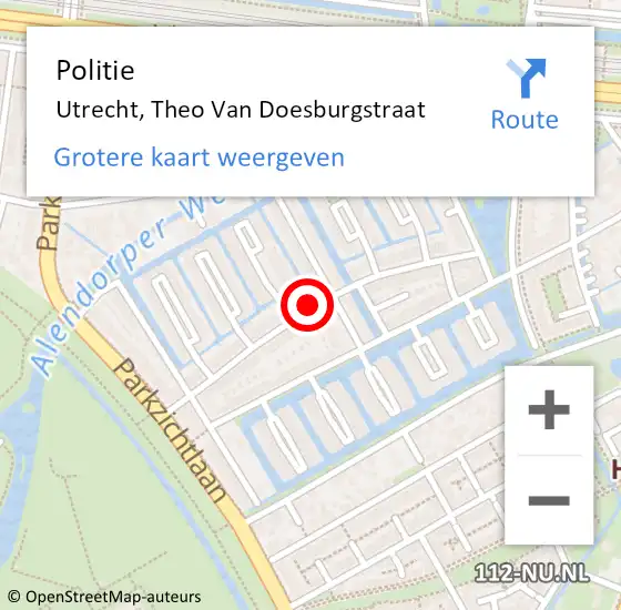 Locatie op kaart van de 112 melding: Politie Utrecht, Theo Van Doesburgstraat op 11 februari 2021 16:36