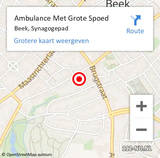 Locatie op kaart van de 112 melding: Ambulance Met Grote Spoed Naar Beek, Synagogepad op 2 juni 2014 00:49