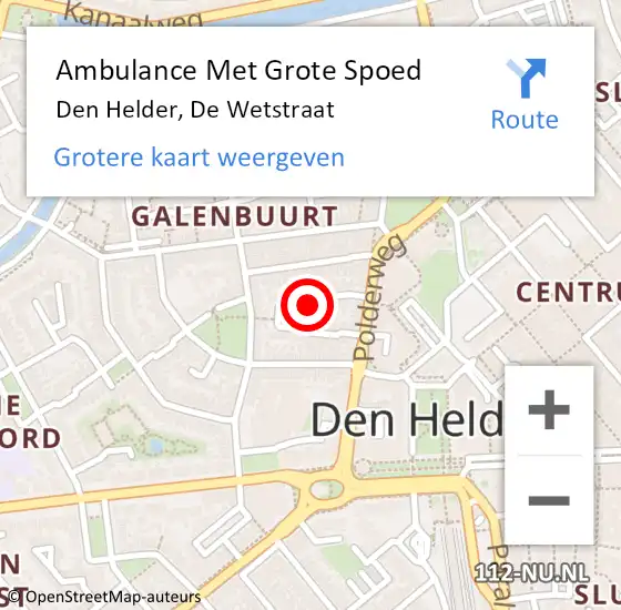 Locatie op kaart van de 112 melding: Ambulance Met Grote Spoed Naar Den Helder, De Wetstraat op 11 februari 2021 18:11